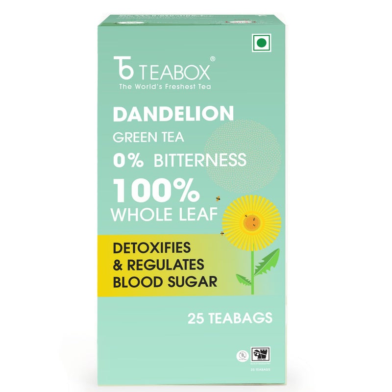 Teabox Premium Darjeeling Green Tea With Dandelion Roots | 100% Whole Leaf & 0% Bitterness | Green Tea From The Himalayas | 25 Tea Bags (Low Caffeine) - Image 1